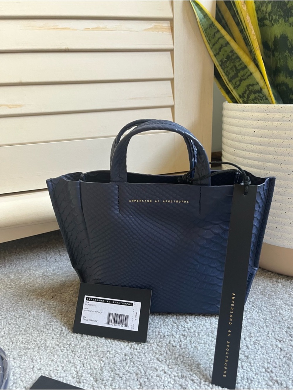 NWT Ampersand As Apostrophe Micro Tote in Navy Night Python-Genuine Leather - Picture 2 of 8